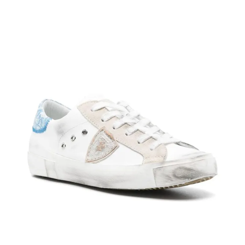 PHILIPPE MODEL Prs Low Top Skateboard Shoes Unisex White Blue Beige-1