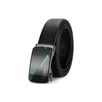 PIERRE CARDIN Genuine Leather Top Grain Cow Leather Automatic Buckle Leather Belts Men's Black Width  3.5cm