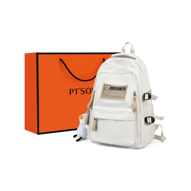 PT'SON Fabric Backpack Regular Unisex White/Red/Black-7