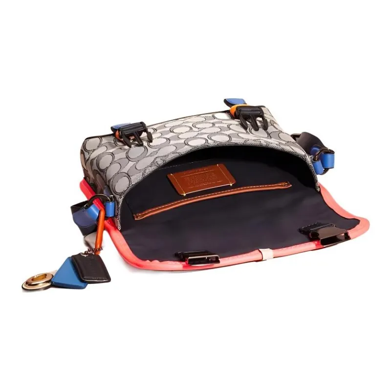 COACH Calfskin Messenger Bag, Shoulder Bag, Crossbody Bag Trumpets Women's Gray Monogram-1