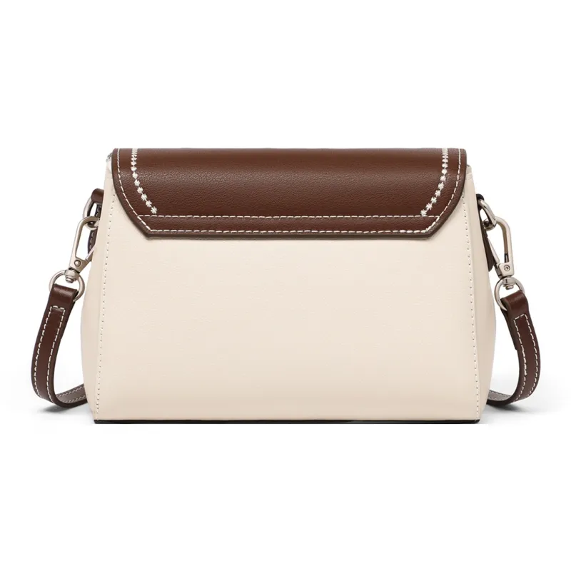 PT'SON Cow Leather Small Square Bag Shoulder Bag Women's White & Coffee-4