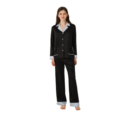 SILKY MIRACLE Pajama Set Women's Sparkling Black & Light Blue