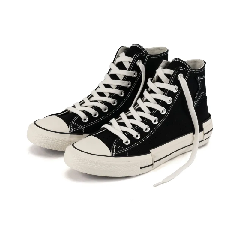 LARA STAR Anti Slip And Wear Resistant Lightweight High Top Canvas Shoes Unisex White Black-2