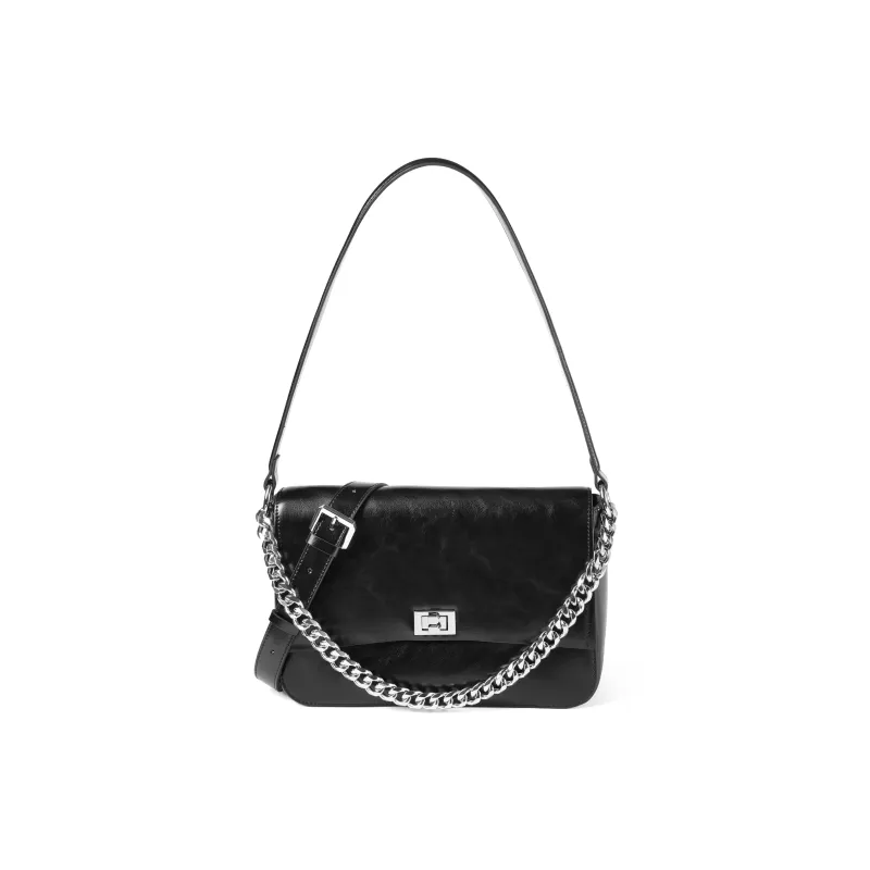 BELLE Artificial Leather Shoulder Bag Medium Size Women's Black-0