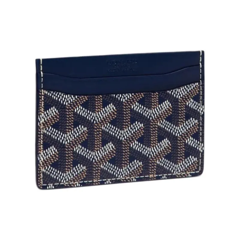 GOYARD Saint-Sulpice Canvas With Leather Dog's Teeth Card Clip Card Holder Unisex Navy Blue Spell Green Small Hearts-1
