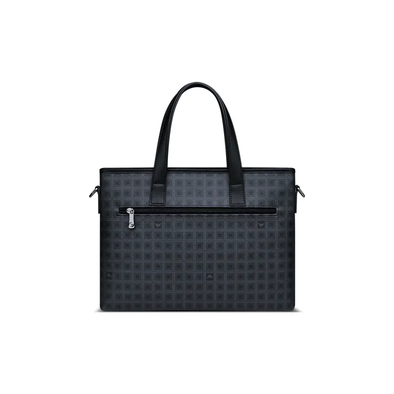 WilliamPOLO PVC 14 Inch Laptop Bag Commute Bag Portable Briefcase Crossbody Bag Men's Black Grid Pattern-3