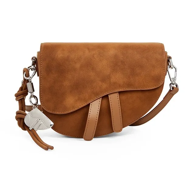 Teenmix Split Cow Leather Saddle Bag, Crossbody Bag, Shoulder Bag Trumpets Women's Coffee/Brown/Latte/Black-8