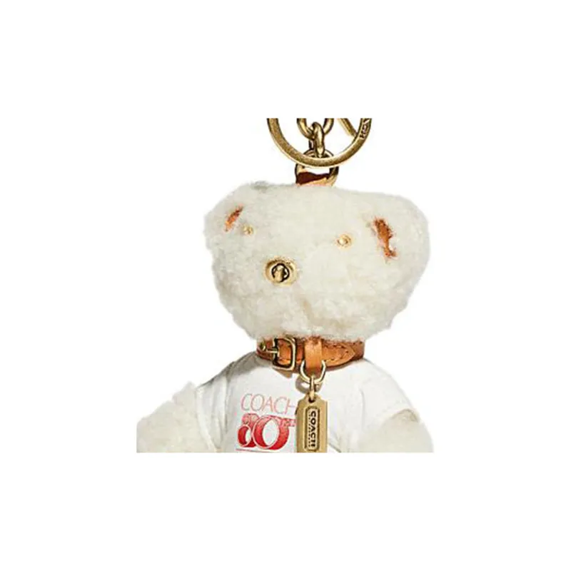 COACH Shearling With Glove Tanned Leather And Cotton Handbag Pendant Keychain Bag Accessory Unisex Beige-1