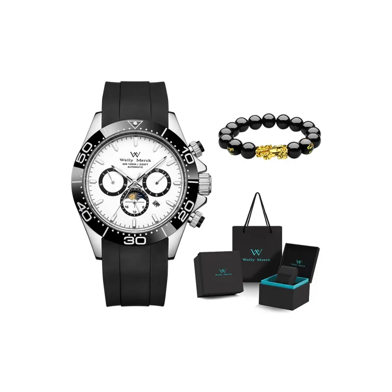 Welly Merck Automatic Mechanical Movement Rubber Strap Watch Men's Watches Black Dial-6