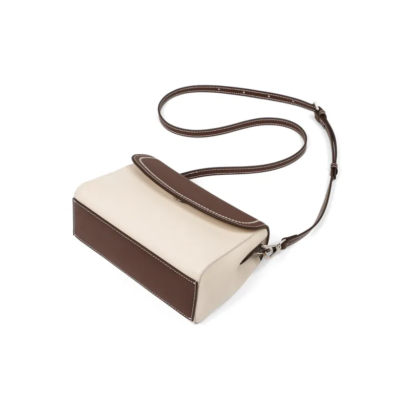 PT'SON Cow Leather Small Square Bag Shoulder Bag Women's White & Coffee-6