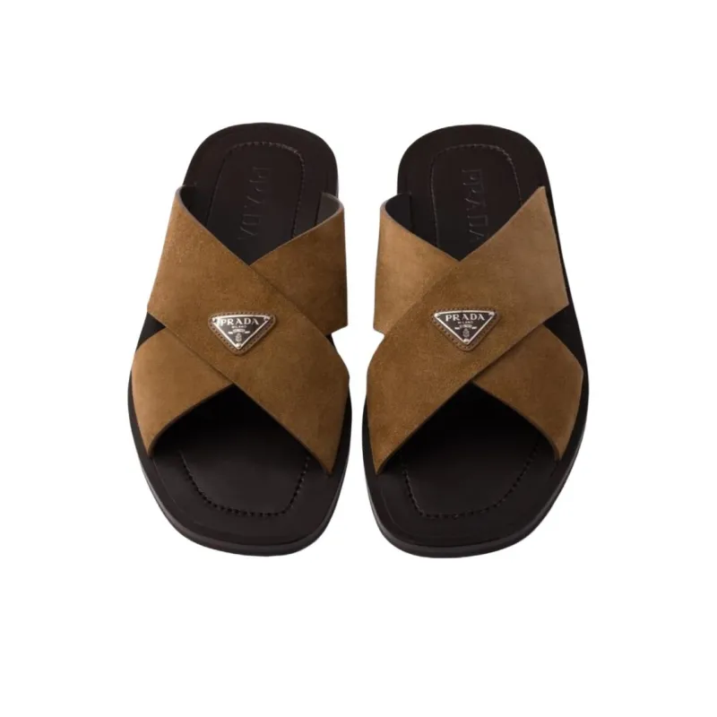 PRADA Slide Slippers Men's Brown-3