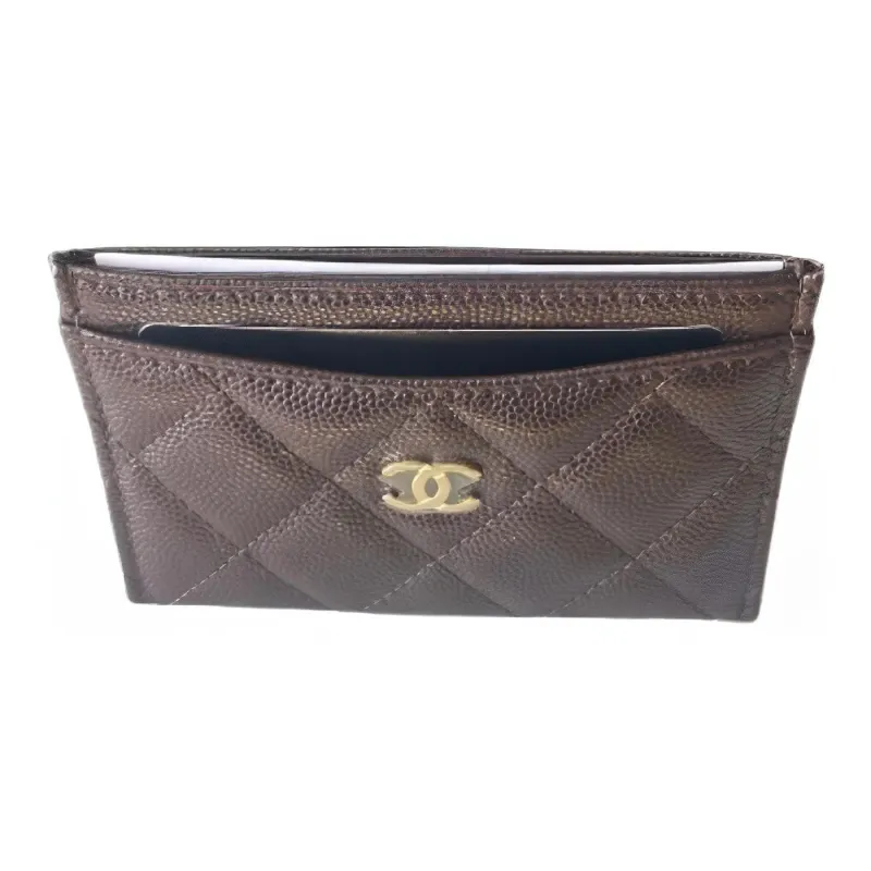 CHANEL Cow Leather Card Holder Unisex Dark Brown-2