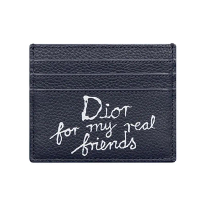 DIOR Cow Leather Card Holder Unisex Marine Blue-0