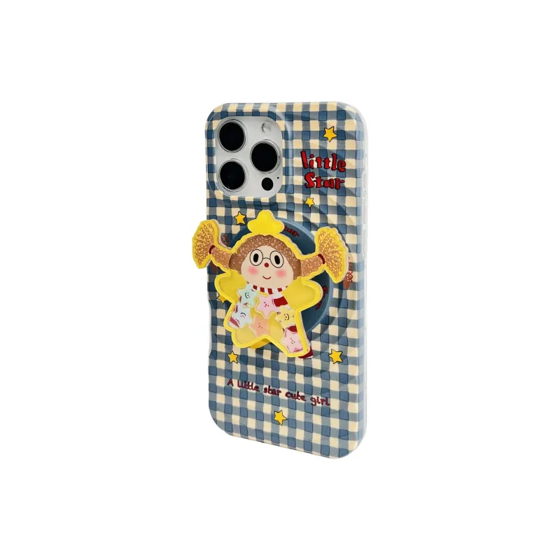 Wei Xin Acrylic Material Plaid Star Braid Girl Phone Cases Compatible With IPhone 16/15 Pro Max/Apple 13/14 Pro/Max-2