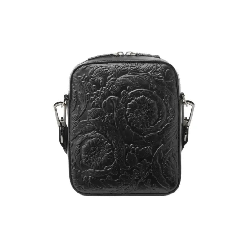 FANSIZHE MEDUSA BIGGIE Collection Barocco Cow Leather Shoulder Bag Crossbody Bag Small Size Men's Black-2