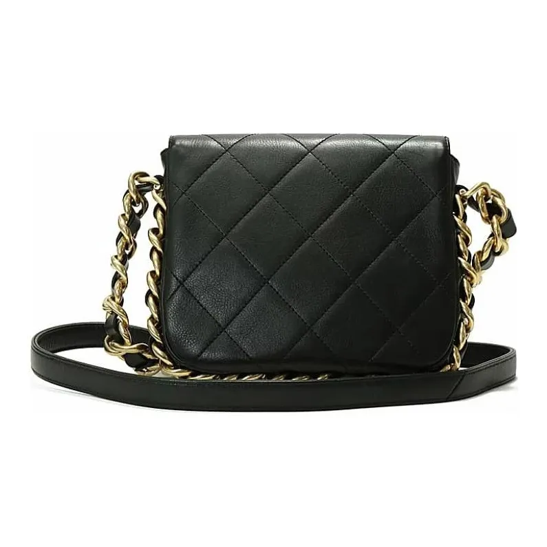 CHANEL 21K Winter Sheepskin Camera Bag, One Shoulder Handbag, Crossbody Bag Medium Size Women's Black-2