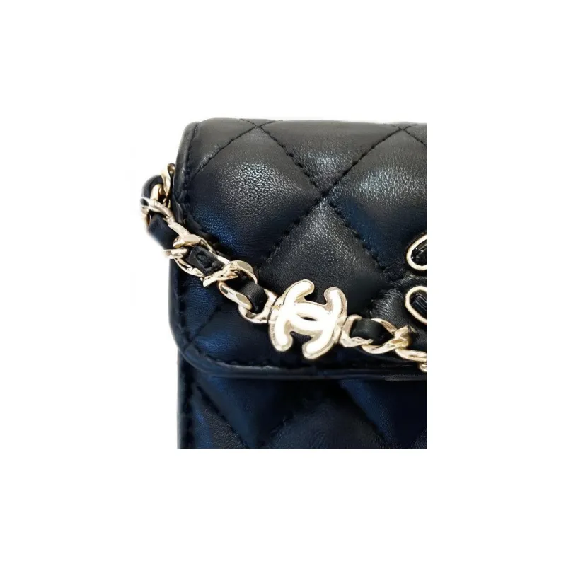 CHANEL 23P SS Lambskin Card Holder Shoulder Bag Women's Black-2