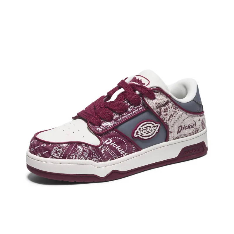 Dickies Trendy, Vintage Paisley Low Top Skateboard Shoes Men's White Red-1
