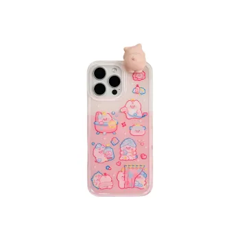 Wei Xin Acrylic Material Pink Piglet Bathing Phone Cases Compatible With IPhone 16/15 Pro Max/Apple 13/14 Pro/Max
