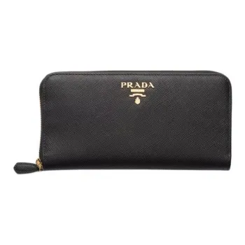 PRADA Cow Leather Wallet Large Size Women's Black With Light Pink