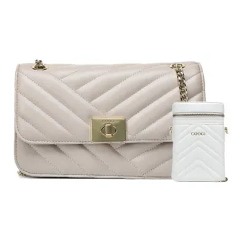 COOGI Synthetic Leather Combo Crossbody Bag Makeup Bag Shoulder Bag Women's Black/White/Light Khaki