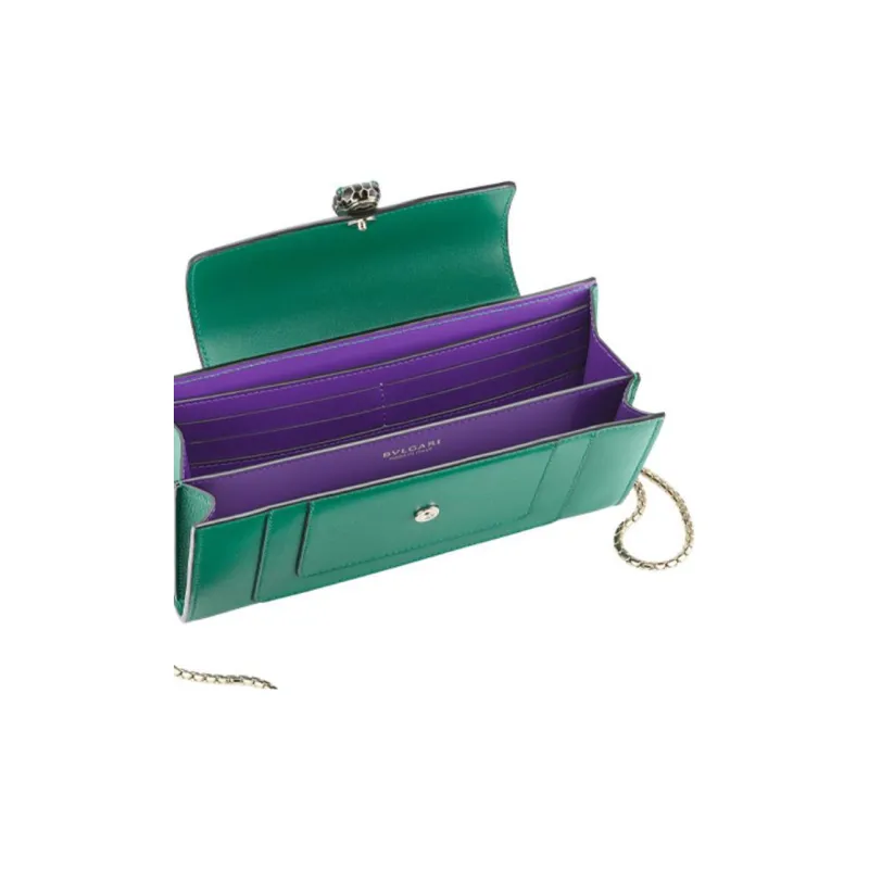 BVLGARI Serpenti Forever Series Calfskin Wallet, Crossbody Bag, Shoulder Bag Women's Bright Green-6