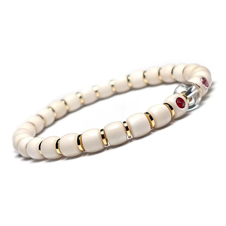 MOUNTAINS AND MANS White Jade Bodhi New Chinese Style Good Luck Beaded Bracelet Unisex-2