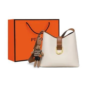 PT'SON Cow Leather Bucket Bag, Underarm Bag, Shoulder Bag Regular Women's Ecru/Brown
