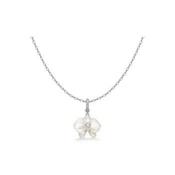 HEFANG All Things Spiritual Collection 925 Sterling Silver Mother Of Pearl Moth Orchid Collarbone Chain Women's
