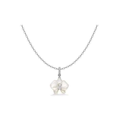 HEFANG All Things Spiritual Collection 925 Sterling Silver Mother Of Pearl Moth Orchid Collarbone Chain Women's