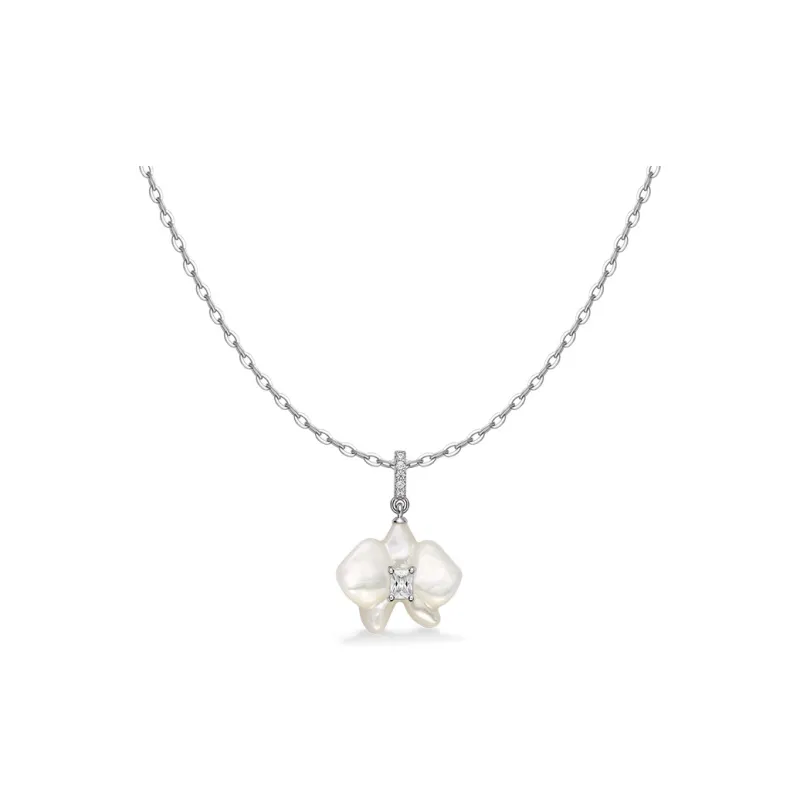 HEFANG All Things Spiritual Collection 925 Sterling Silver Mother Of Pearl Moth Orchid Collarbone Chain Women's-0