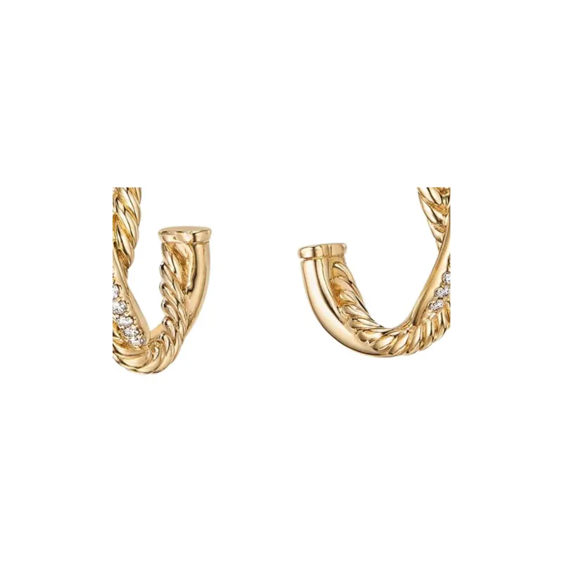 David Yurman 18kt Yellow Gold Petite Infinity Diamond Huggie Hoop Earrings 3mm-2