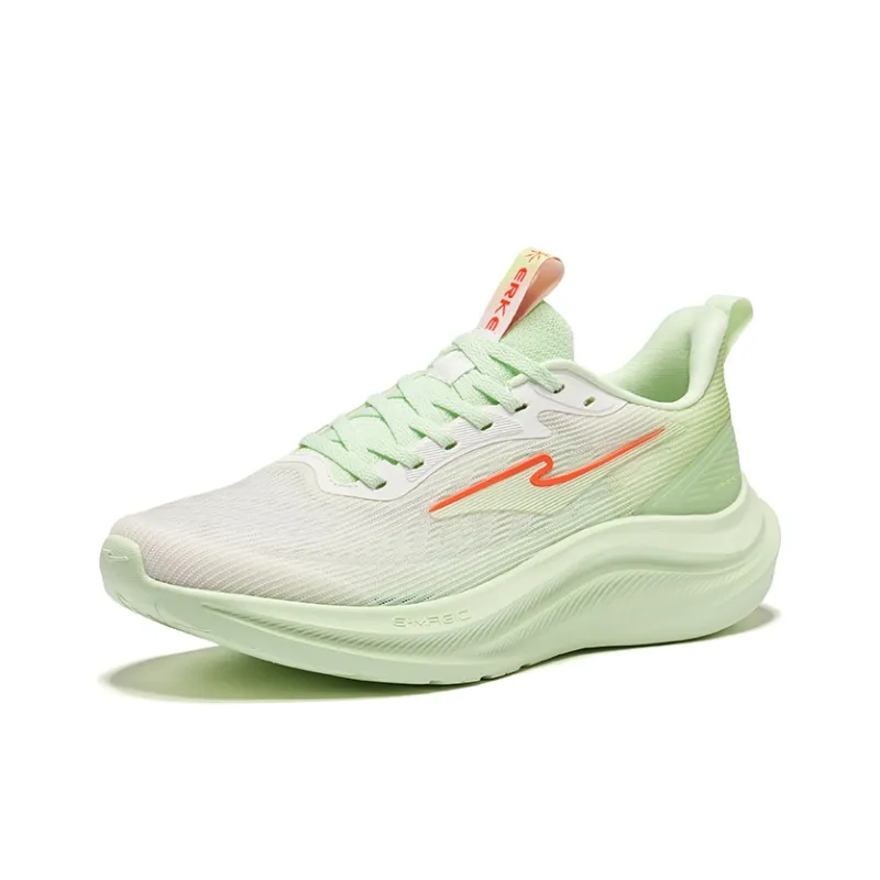 Erke Breathable Lightweight Rebound Low-Top Sprint Running Shoes Men's Microcrystal White Fluorescent Sprig Green-2