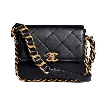CHANEL 21K Winter Sheepskin Camera Bag, One Shoulder Handbag, Crossbody Bag Medium Size Women's Black