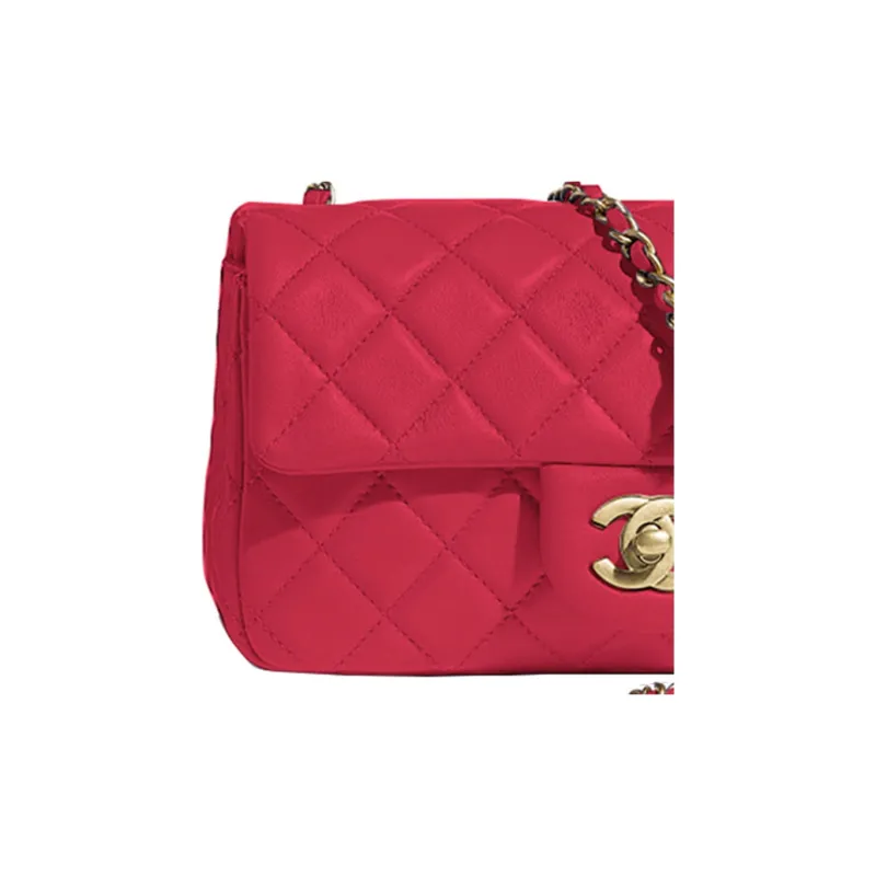 CHANEL Classic Flap CF Small Gold Ball Sheepskin Crossbody Bag, Shoulder Bag Women's Red-2