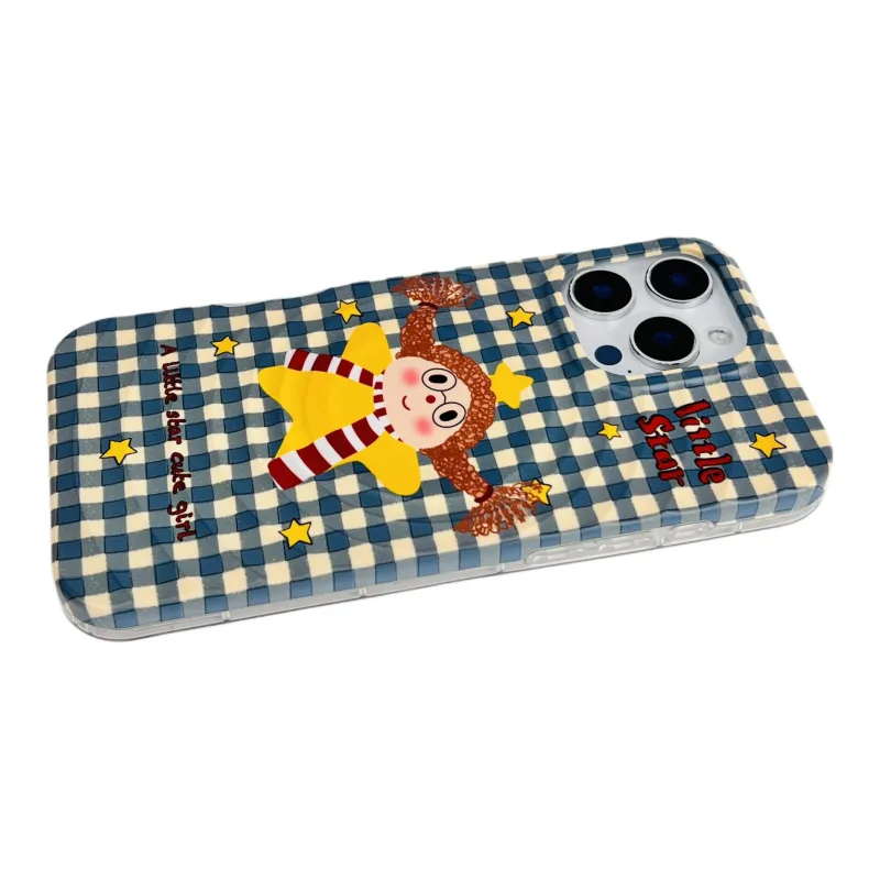 Wei Xin Acrylic Material Plaid Star Braid Girl Phone Cases Compatible With IPhone 16/15 Pro Max/Apple 13/14 Pro/Max-7