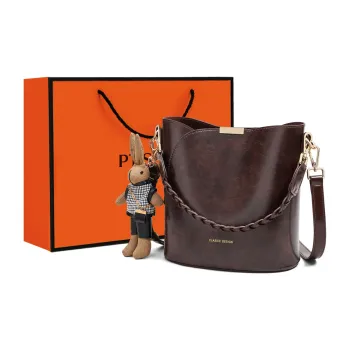 PT'SON Cow Leather Handbag, Shoulder Bag, Bucket Bag Regular Women's Coffee