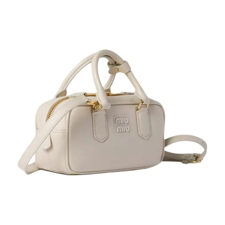 MIU MIU Arcadie Series Leather Boston Bag, Shoulder Bag, Crossbody Bag, Handbag Women's Chalk White-1