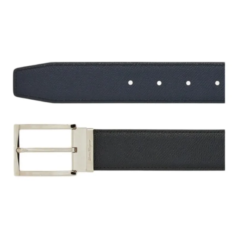 FERRAGAMO Cow Leather Leather Belts Men's Black 3.5CM-1