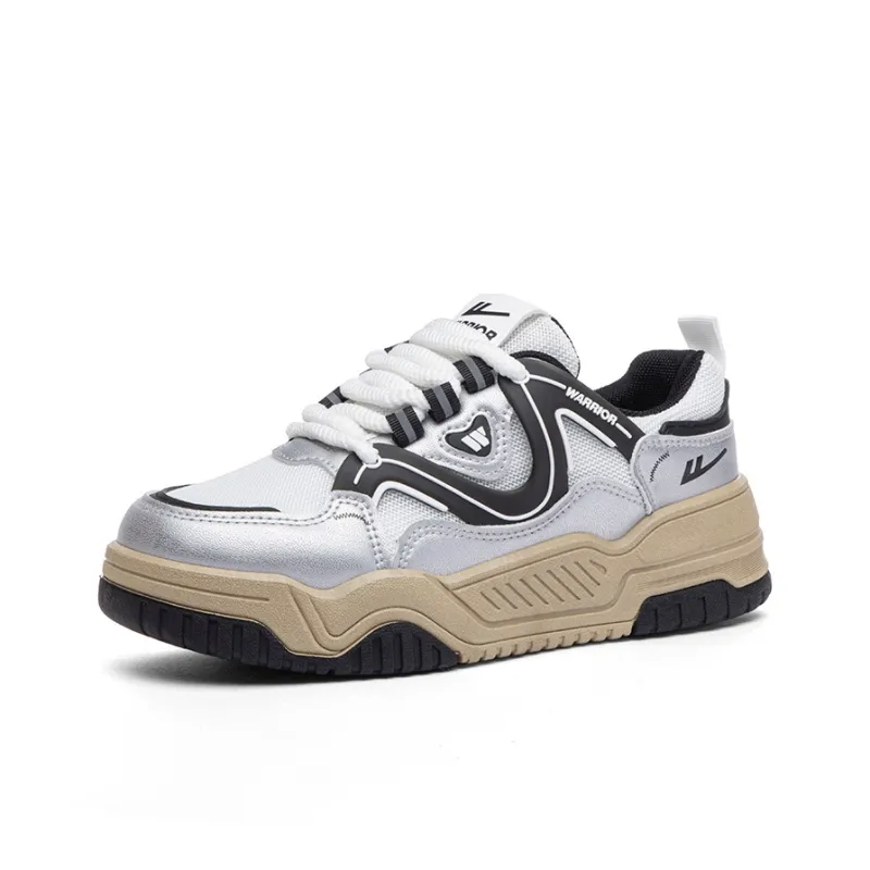 Warrior Anti Slip And Wear Resistant Coverage Low Top Skateboard Shoes Women's Silver White Black-1