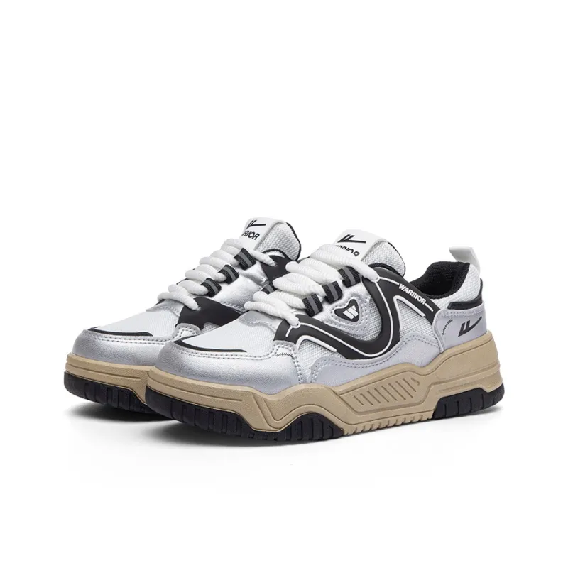 Warrior Anti Slip And Wear Resistant Coverage Low Top Skateboard Shoes Women's Silver White Black-2