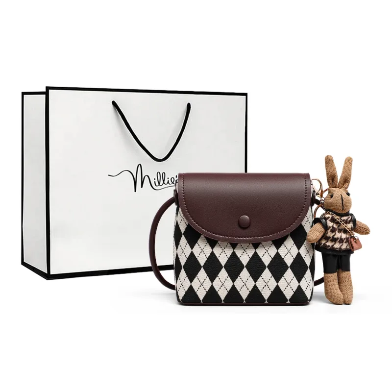 MILLIE'S Fabric Shoulder Bag, Crossbody Bag, Bucket Bag Women's Chessboard Coffee-0