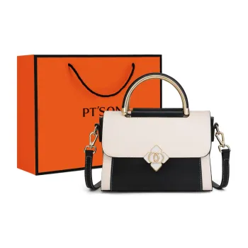 PT'SON Cow Leather Shoulder Bag Crossbody Bag Handbag Regular Women's Black & White
