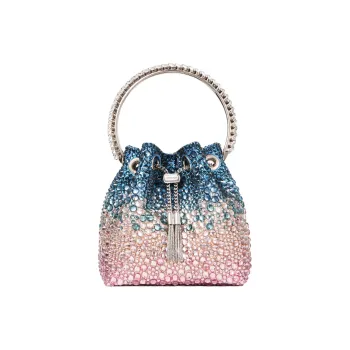 Jimmy Choo Satin Bucket Bag, Shoulder Bag, Crossbody Bag, Handbag Women's Blue & Pink