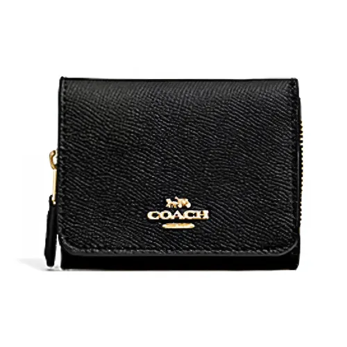 COACH Trifold Wallet Leather Clutches Wallets Women's Black
