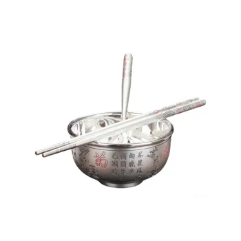 QINGFU 999 Fine Silver Bowl, Silver Spoon, Silver Chopsticks Unisex