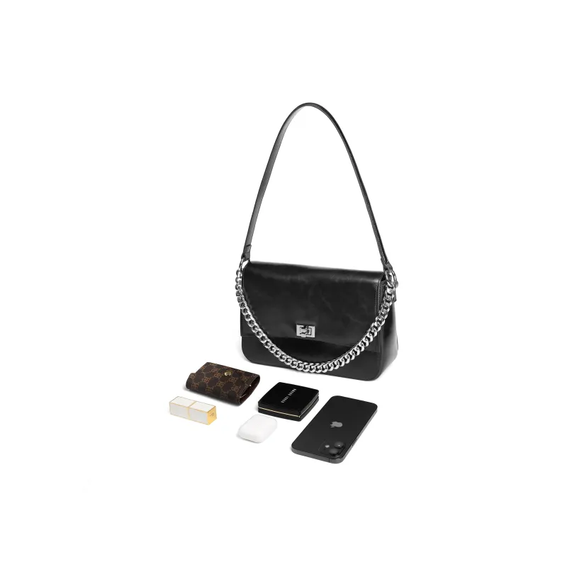 BELLE Artificial Leather Shoulder Bag Medium Size Women's Black-3