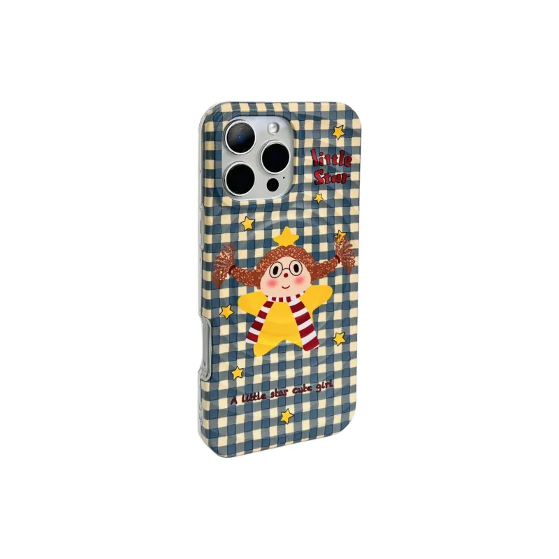 Wei Xin Acrylic Material Plaid Star Braid Girl Phone Cases Compatible With IPhone 16/15 Pro Max/Apple 13/14 Pro/Max-5