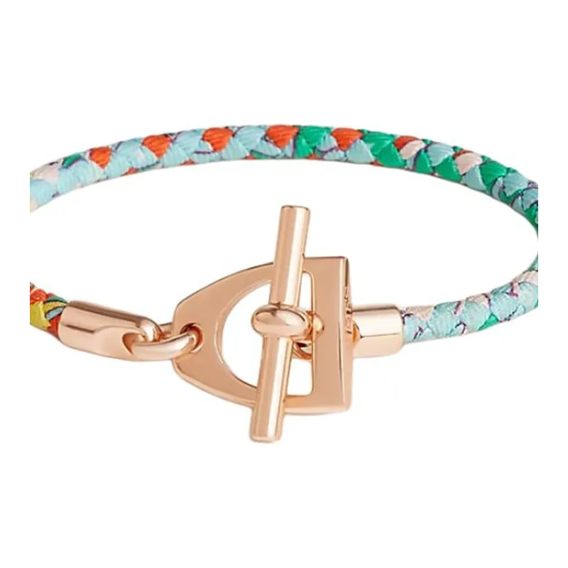 HERMES Silk Metal Rose Gold-Plated Bracelets Women's Blue-2