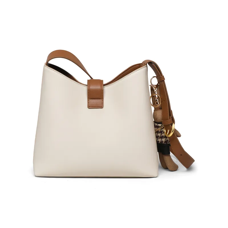 PT'SON Cow Leather Bucket Bag, Underarm Bag, Shoulder Bag Regular Women's Ecru/Brown-5